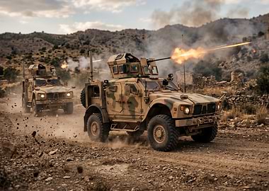 Military vehicles in action