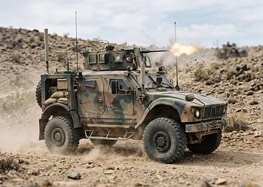 Military Vehicle Firing Machine Gun