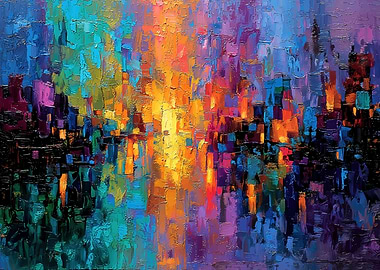 Vibrant Abstract Cityscape Reflection