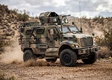 Military Armored Vehicle in Desert Terrain