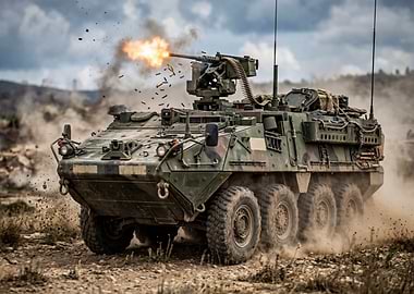 Armored Vehicle Firing Machine Gun