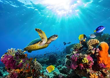 Sea Turtle and Coral Reef