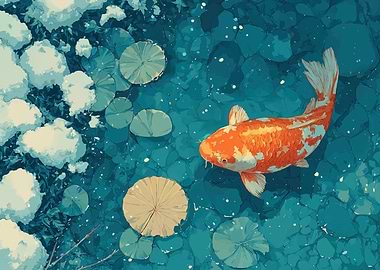 Koi fish swimming in a pond