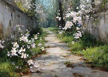 Spring Path with Blooming Trees