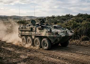 Armored Vehicle Driving on Dirt Road