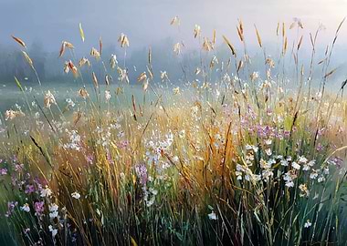 Impressionistic Meadow with Wildflowers