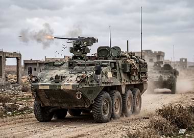 Military Vehicle Firing Machine Gun