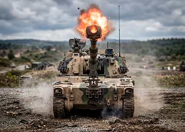 Tank Firing Artillery Shell