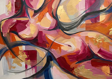 Abstract Nude Painting with Gold Leaf