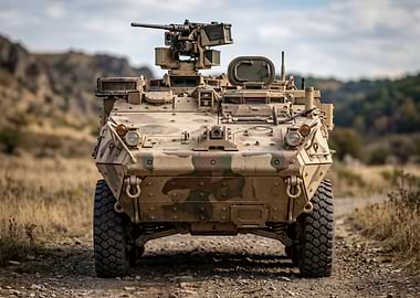 Military Armored Vehicle on a Dirt Road
