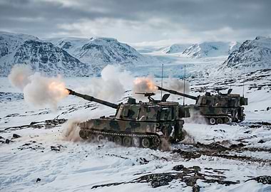 Artillery Firing in Snowy Mountains