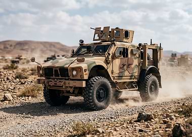 Military Armored Vehicle Driving Off-Road