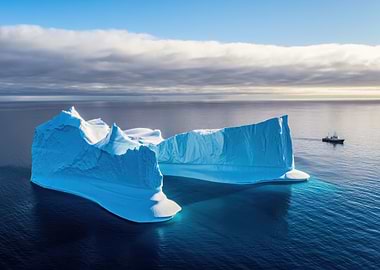 Majestic Iceberg and Boat in Arctic Waters