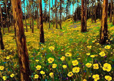 Forest Floor with Yellow Flowers