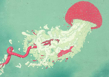 Jellyfish with tentacles and splash