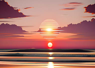 Beautiful Retro Sunset Over Ocean