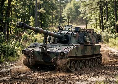 Self-propelled howitzer in motion