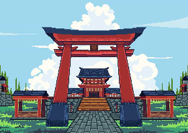 Pixel Art Japanese Shrine Entrance
