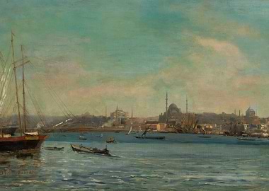 Istanbul Harbor with Hagia Sophia and Blue Mosque