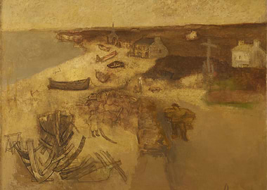 Coastal Village with Boats and Figures