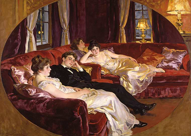 Elegant gathering on a velvet sofa