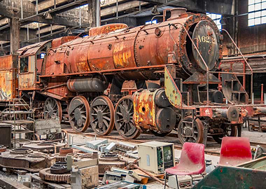 Rusty abandoned steam locomotive