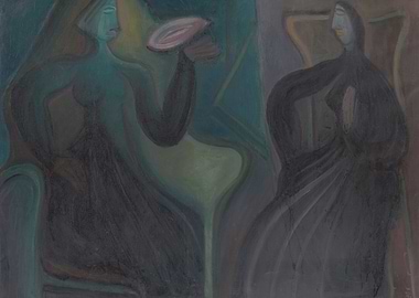 Two figures in dark robes