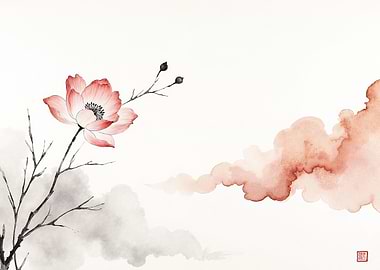 Watercolor Flower and Clouds