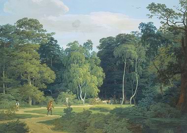 People and Carriage in a Forest Landscape