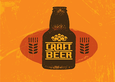 Craft Beer Bottle with Hops and Wheat