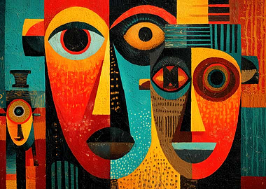 Abstract Faces with Bold Colors