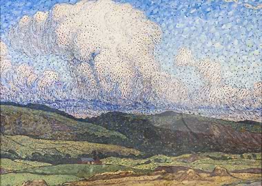 Impressionistic Landscape with Clouds and Farm