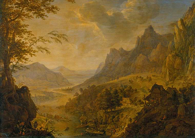 Mountain Landscape with Village and River