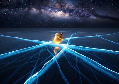 Acorn on Cracked Ice Under Stars
