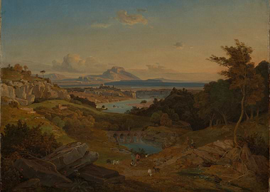 Pastoral Landscape with River and Bridge