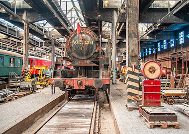 Old Steam Locomotive in a Train Shed