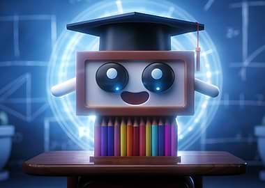 Cute robot character with graduation cap