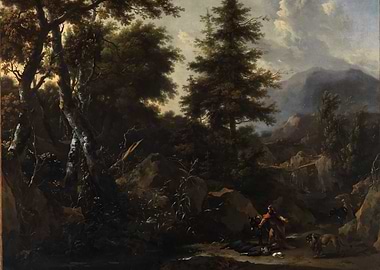 Dramatic Landscape with Figures and Lion