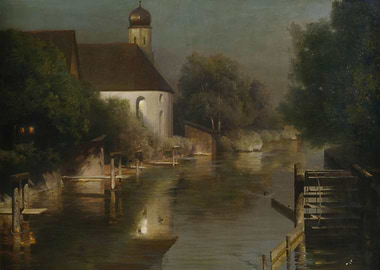 Church by the River at Dusk