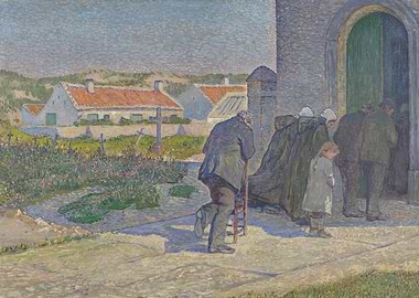 Village Church Entrance with Figures