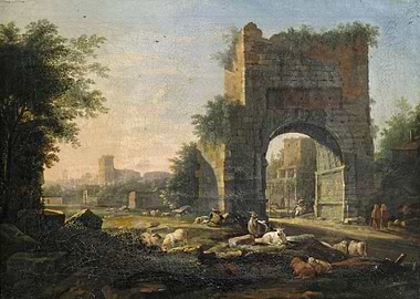 Ancient Roman Ruins with Sheep