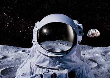 Astronaut on the Moon with Earth View