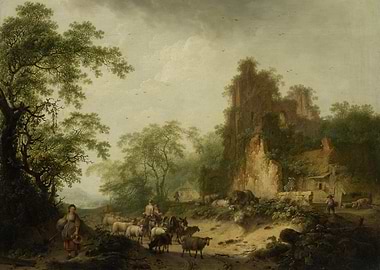 Pastoral Landscape with Ruins and Livestock