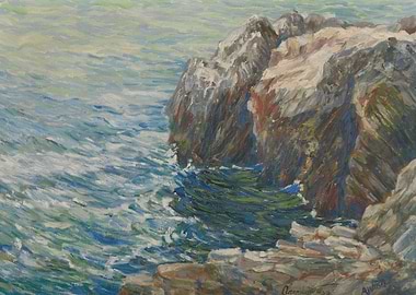 Ocean Waves Crashing on Rocky Shoreline