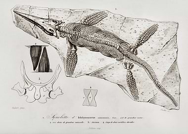 Ichthyosaurus Skeleton Fossil Illustration