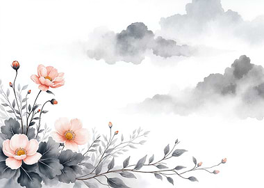 Watercolor Floral and Clouds