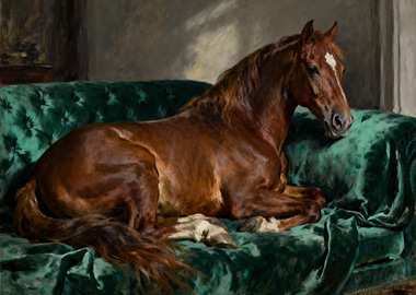 Horse Resting on a Velvet Couch