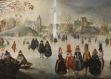 Winter Scene with People Ice Skating