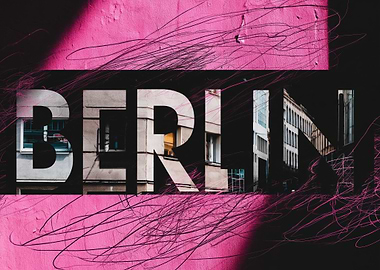 Berlin Text Art with Cityscape