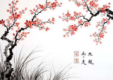 Japanese Cherry Blossoms and Grass